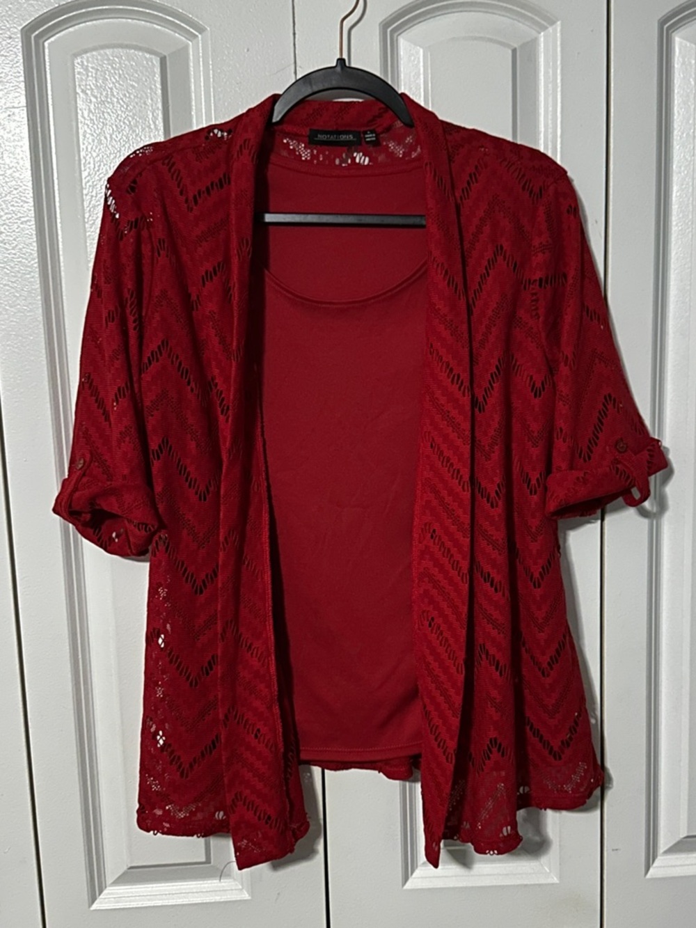 Notations Red Open-Knit Layered Top